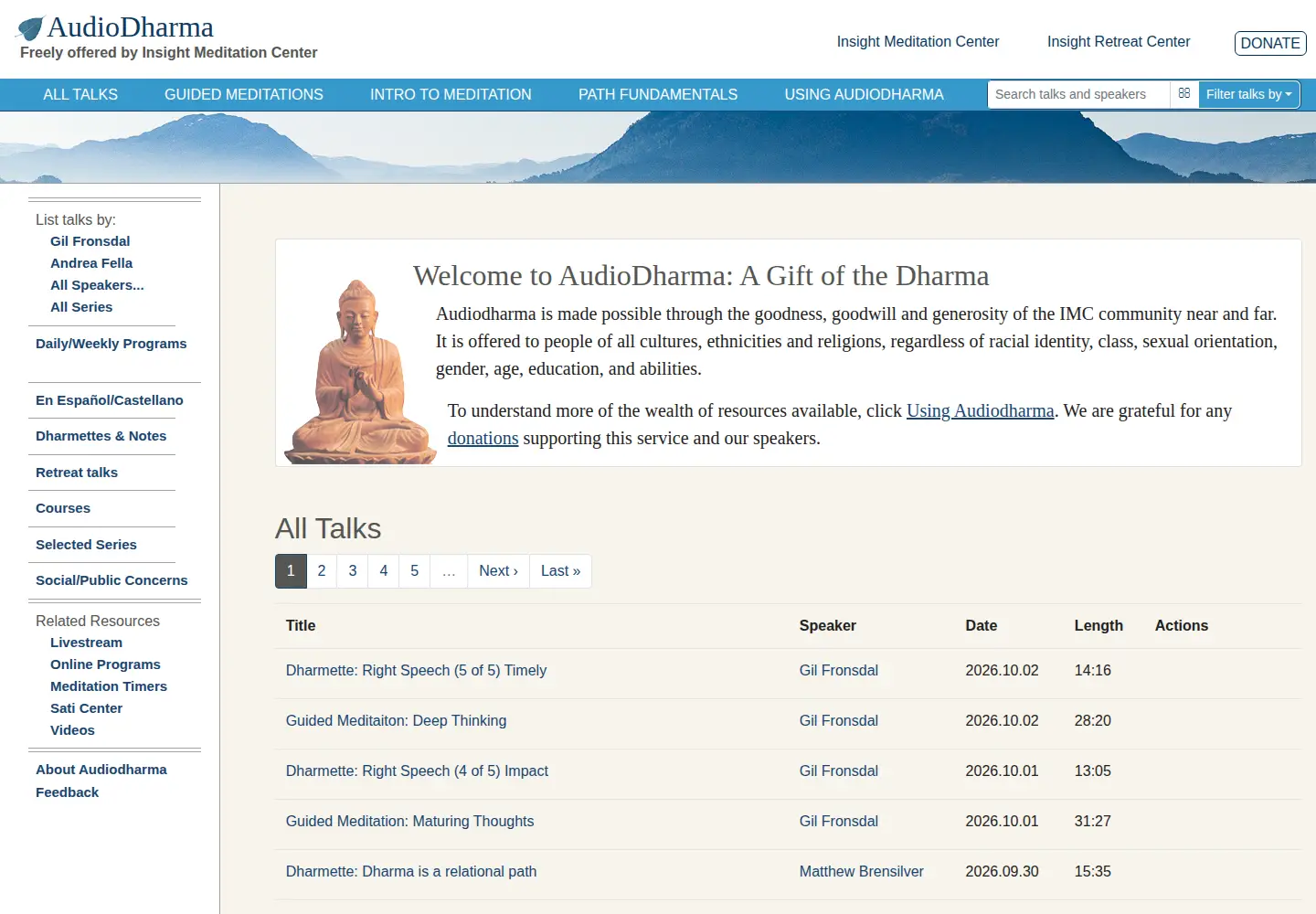 Screenshot of audiodharma.org