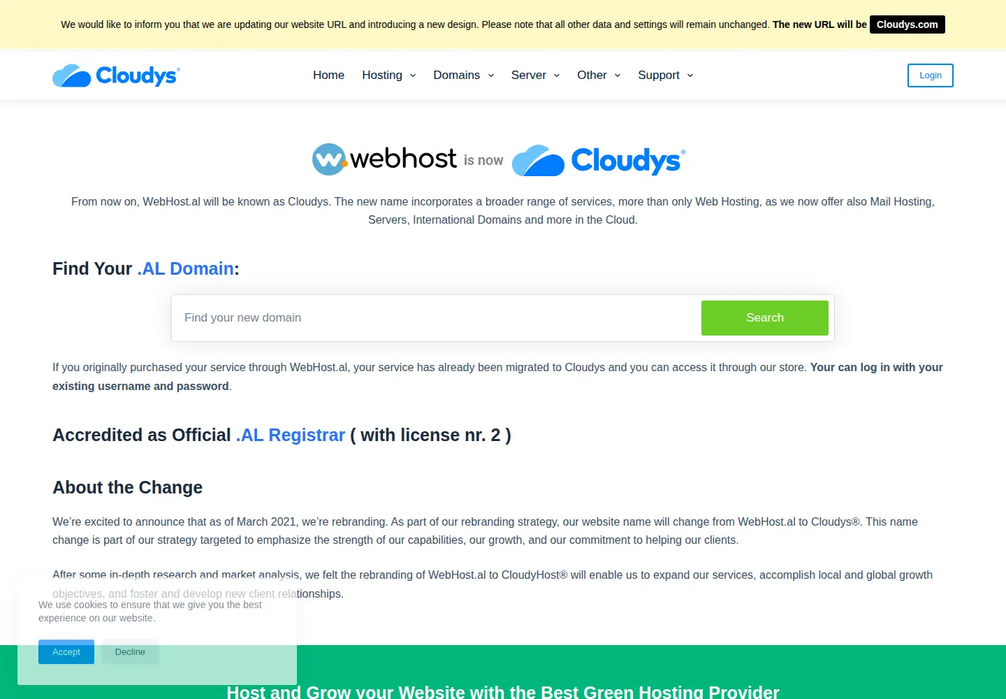 Captured homepage of webhost.al in the current scan