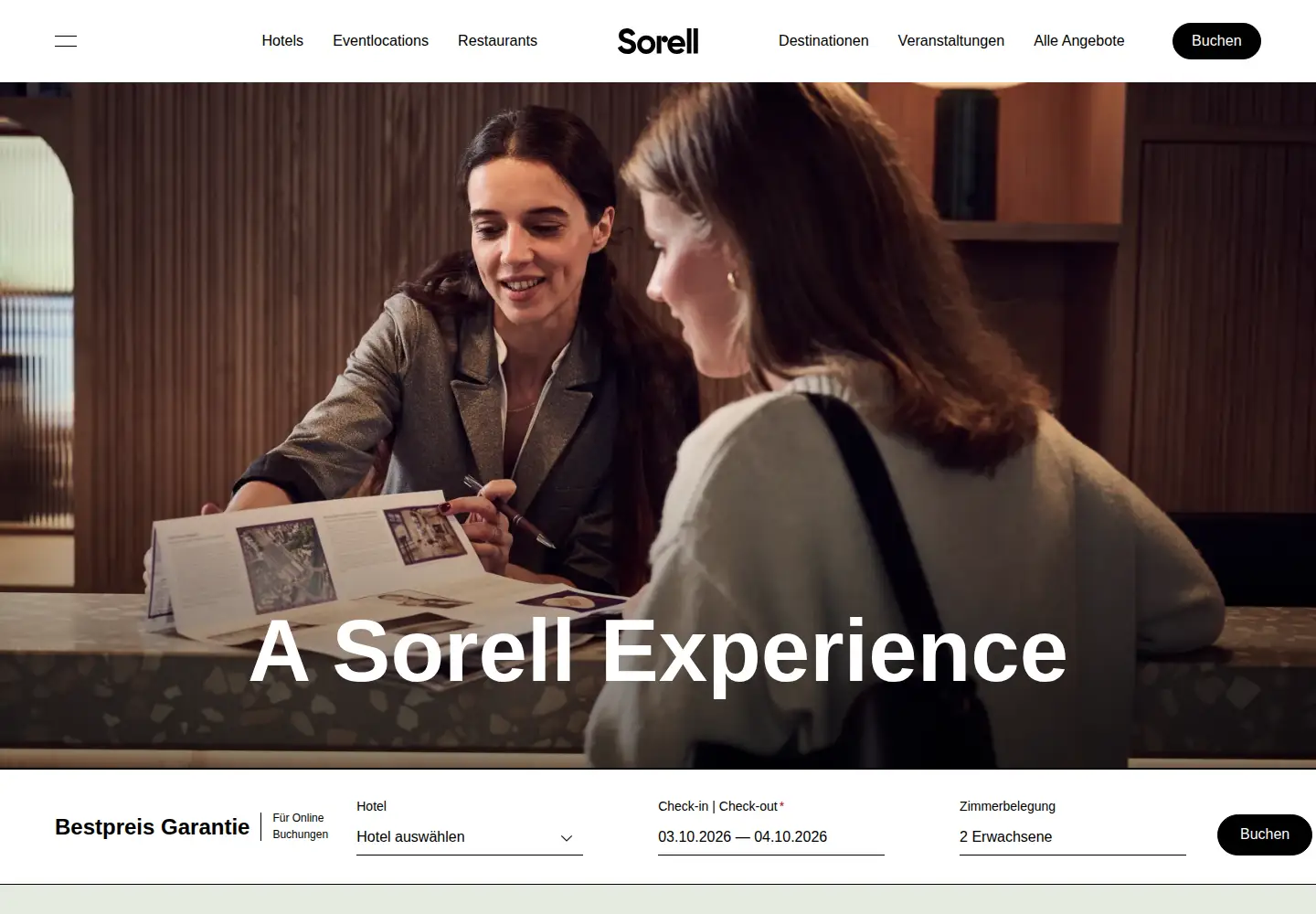 Captured homepage of sorellhotels.com in the current scan