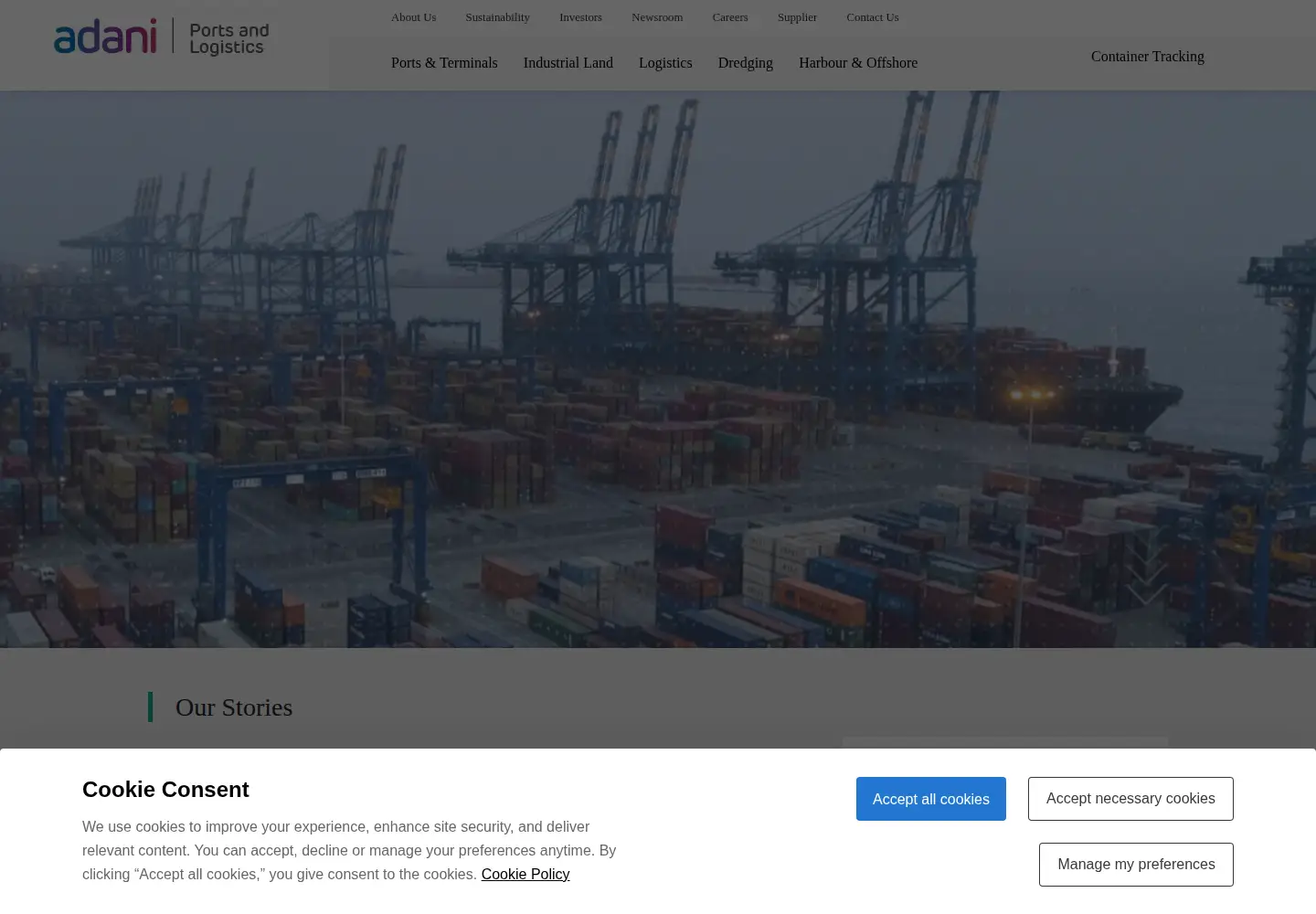 Screenshot of adaniports.com