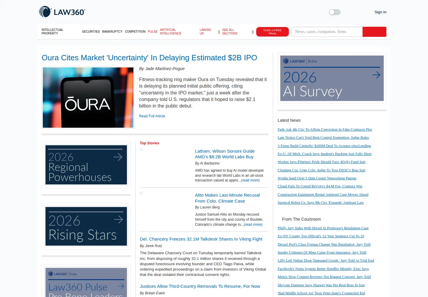 Screenshot of law360.com
