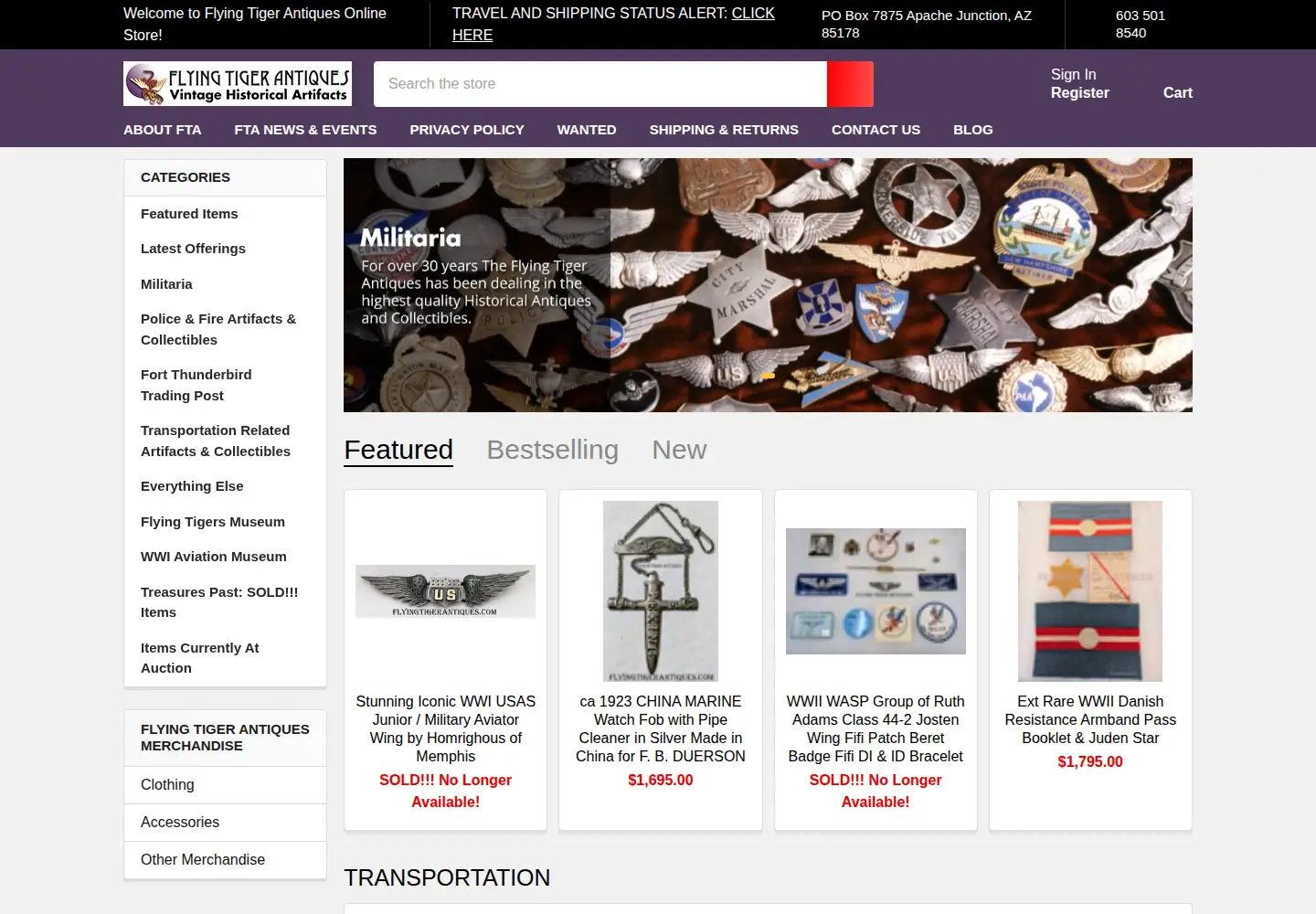 Screenshot of flyingtigerantiques.com