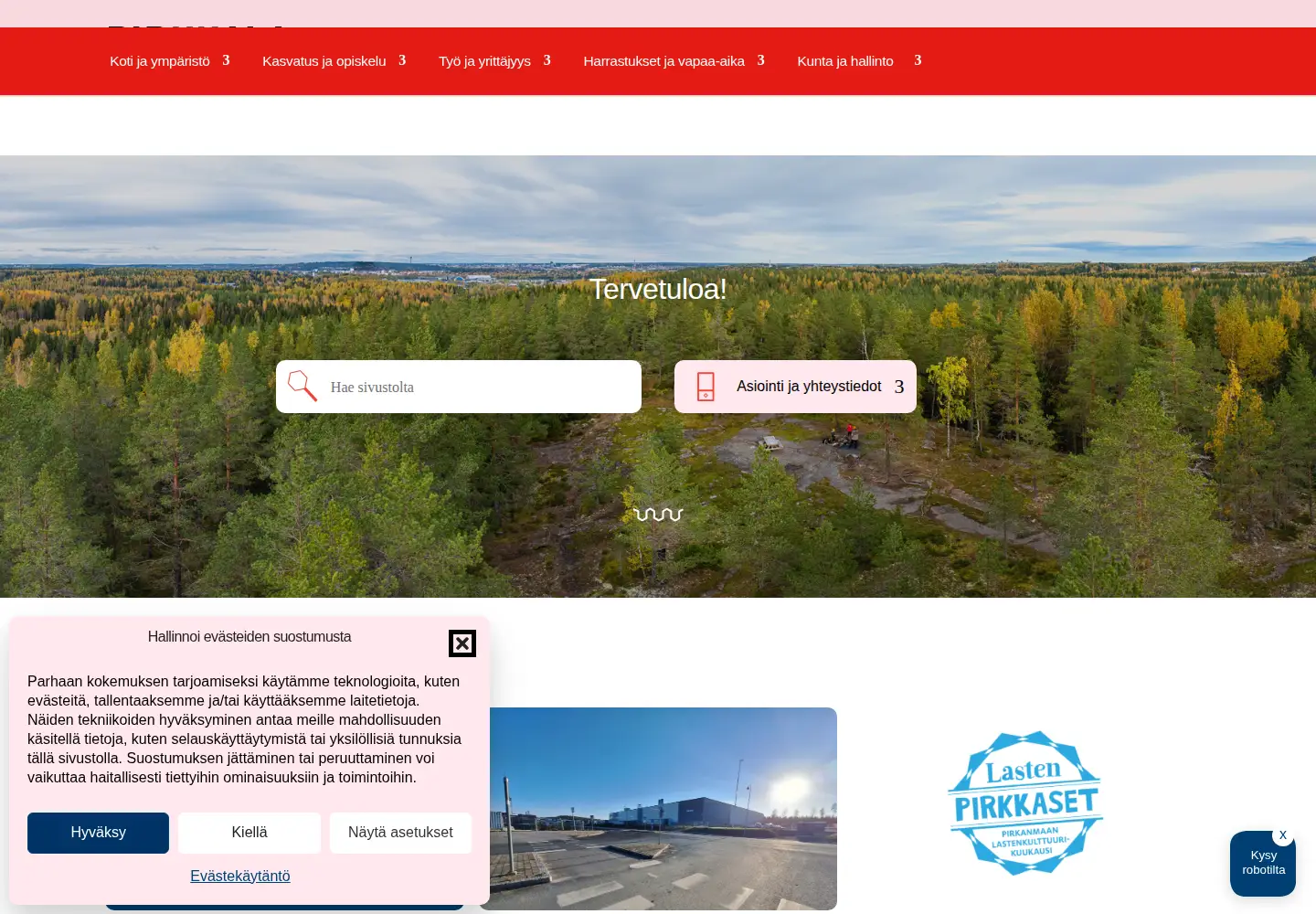 Captured homepage of pirkkala.fi in the current scan