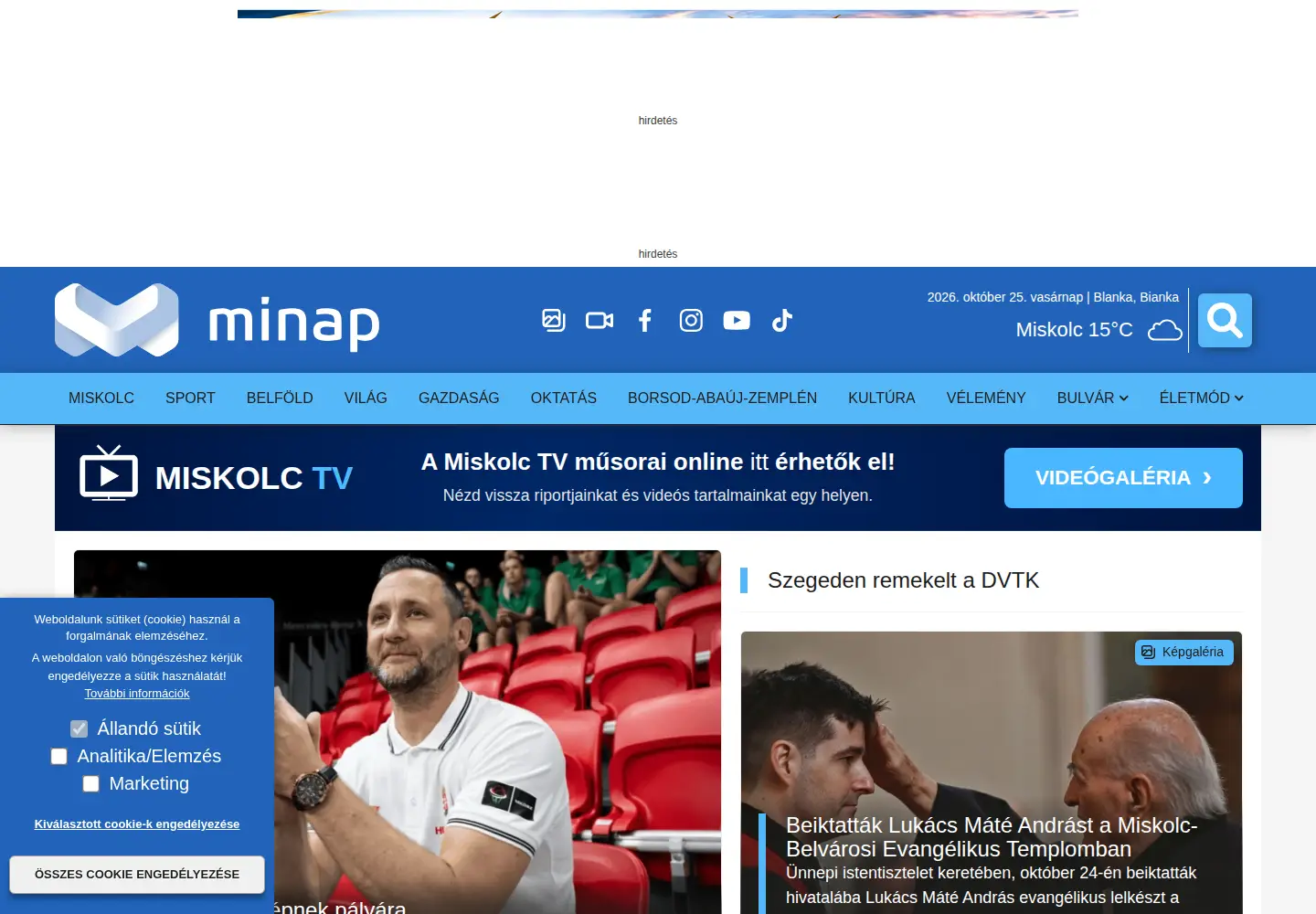 Screenshot of minap.hu