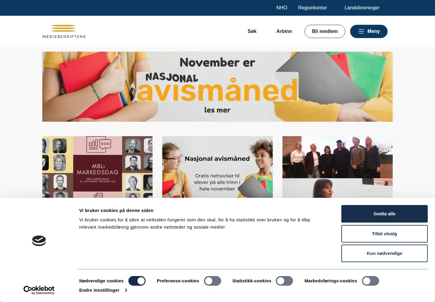 Screenshot of mediebedriftene.no