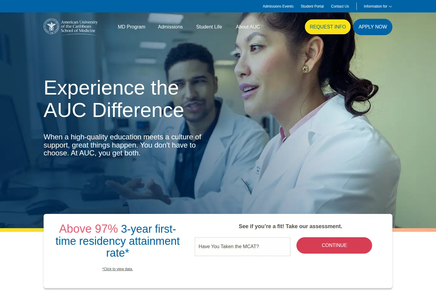 Captured homepage of aucmed.edu in the current scan