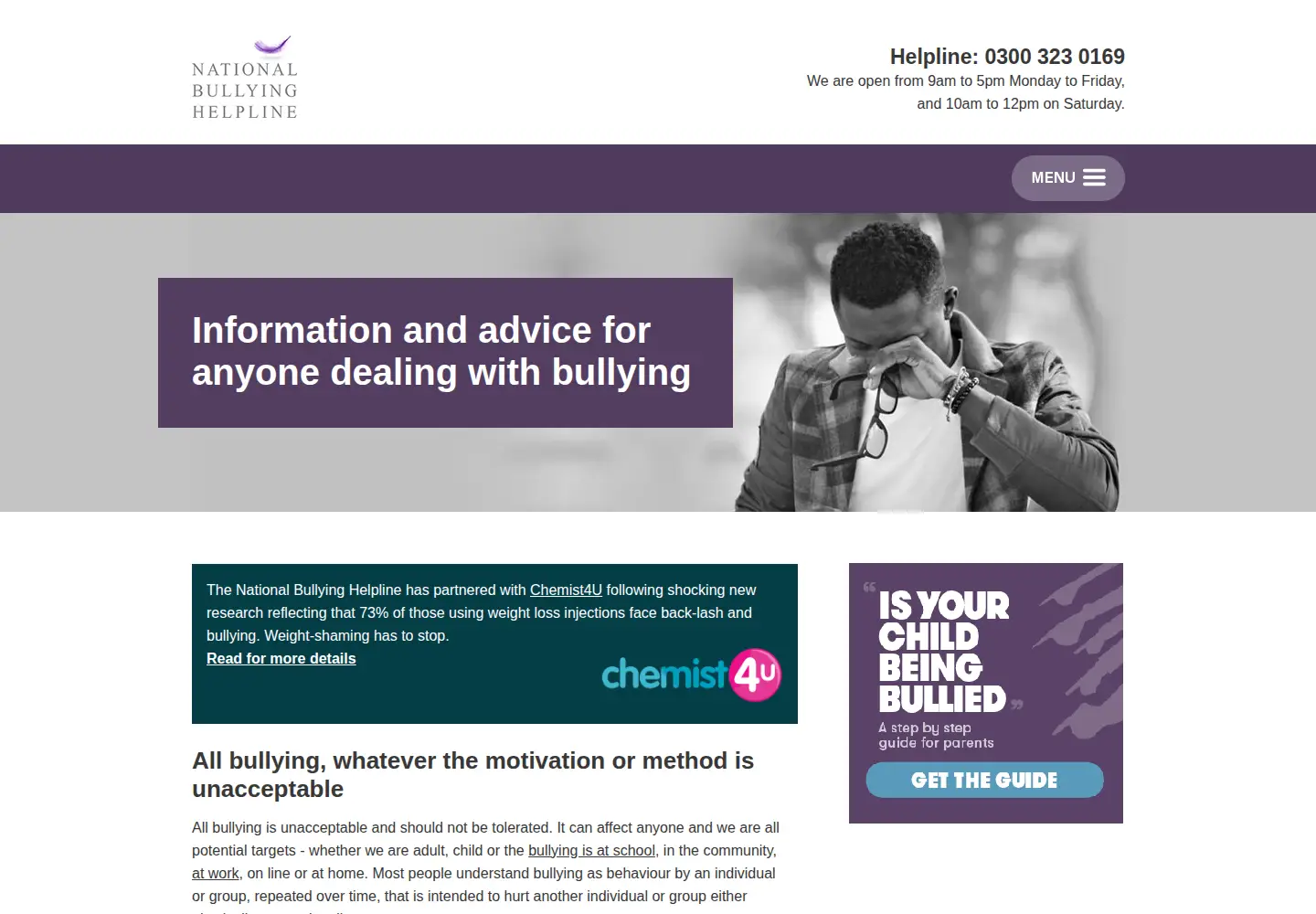 Screenshot of nationalbullyinghelpline.co.uk