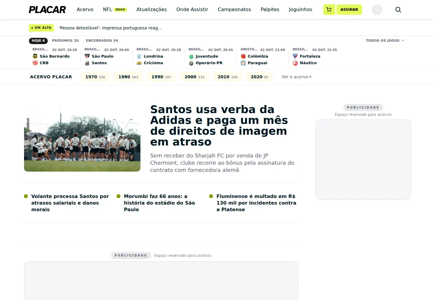Screenshot of placar.com.br