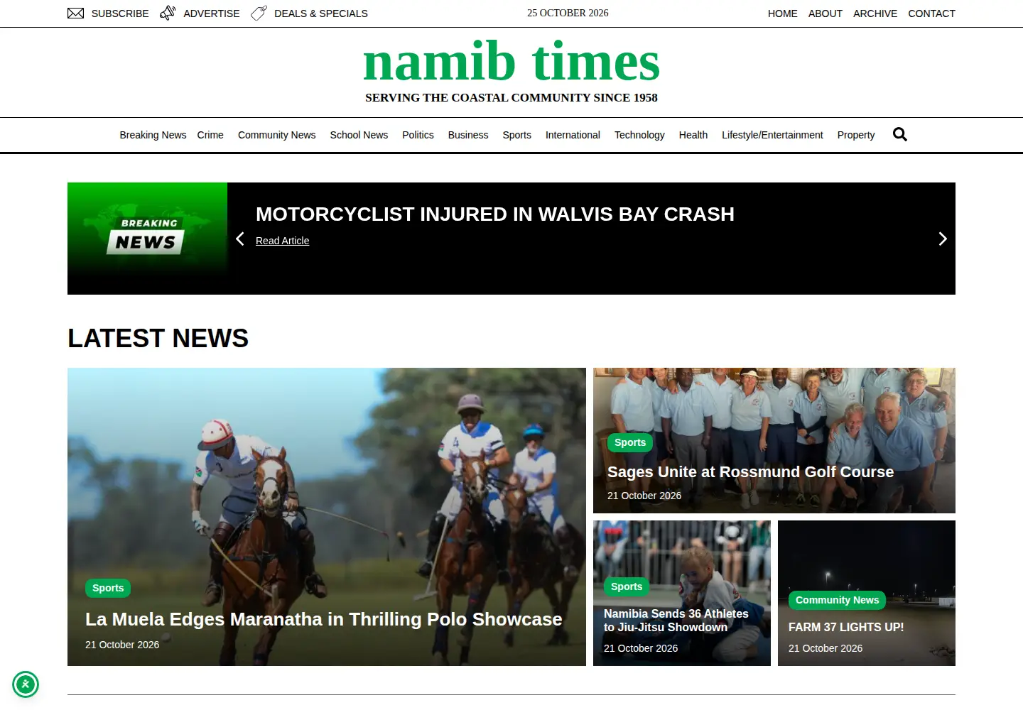 Captured homepage of namibtimes.net in the current scan