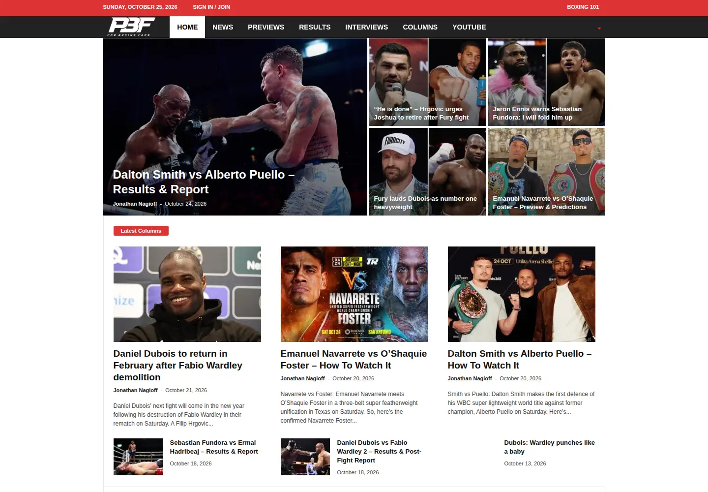 Captured homepage of proboxing-fans.com in the current scan