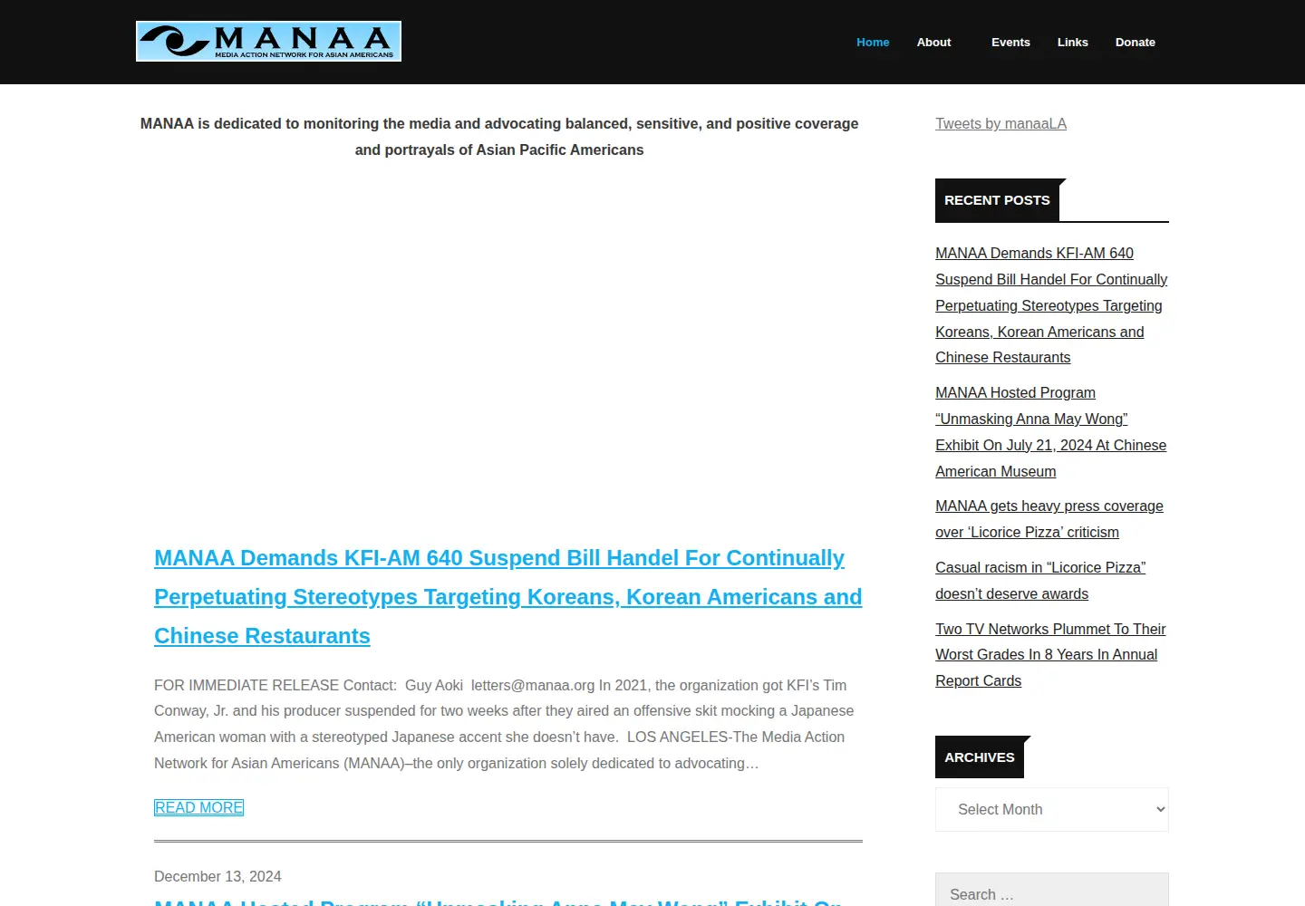 Captured homepage of manaa.org in the current scan