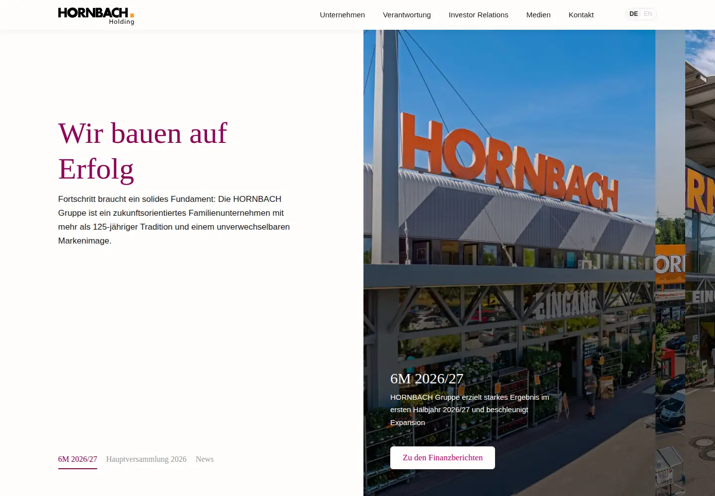 Captured homepage of hornbach-holding.de in the current scan