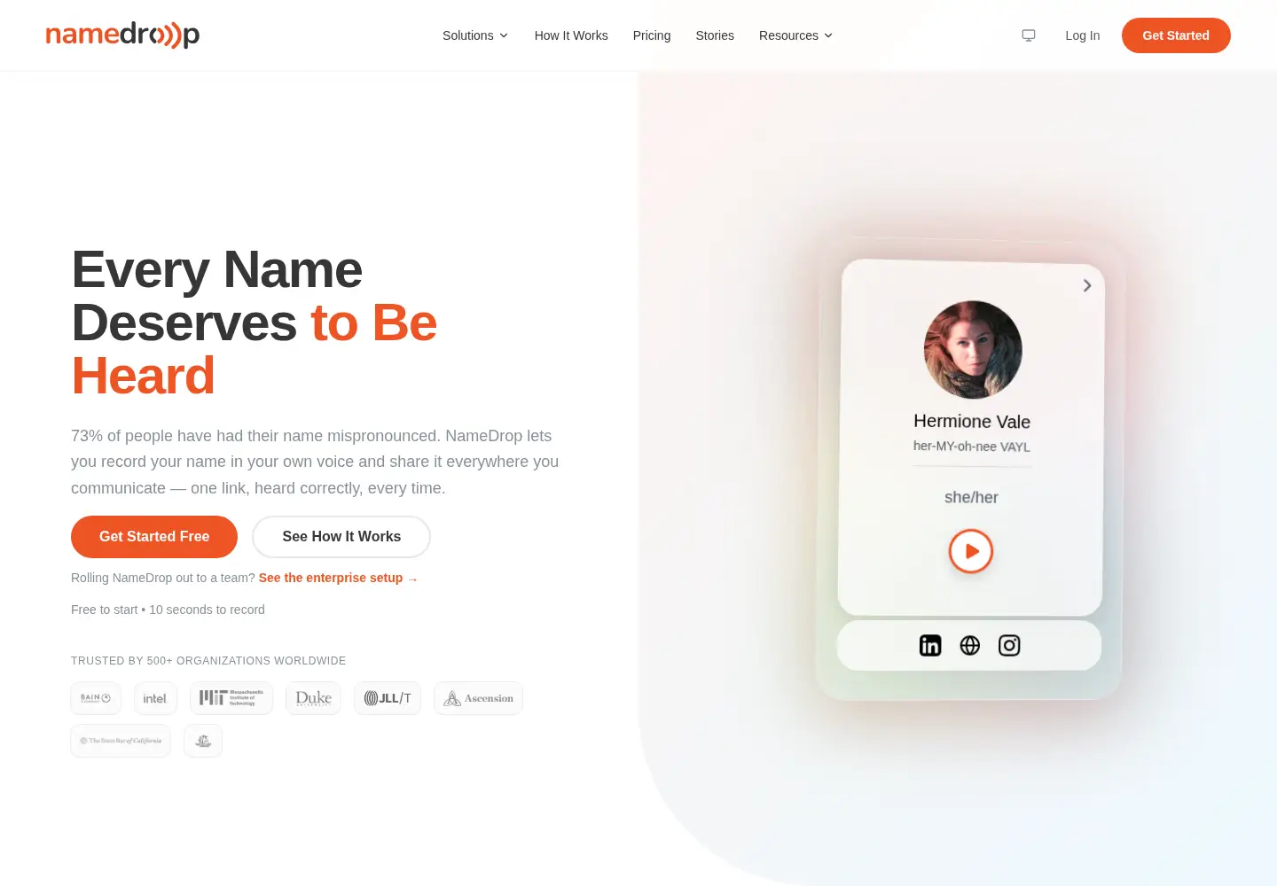 Screenshot of namedrop.io