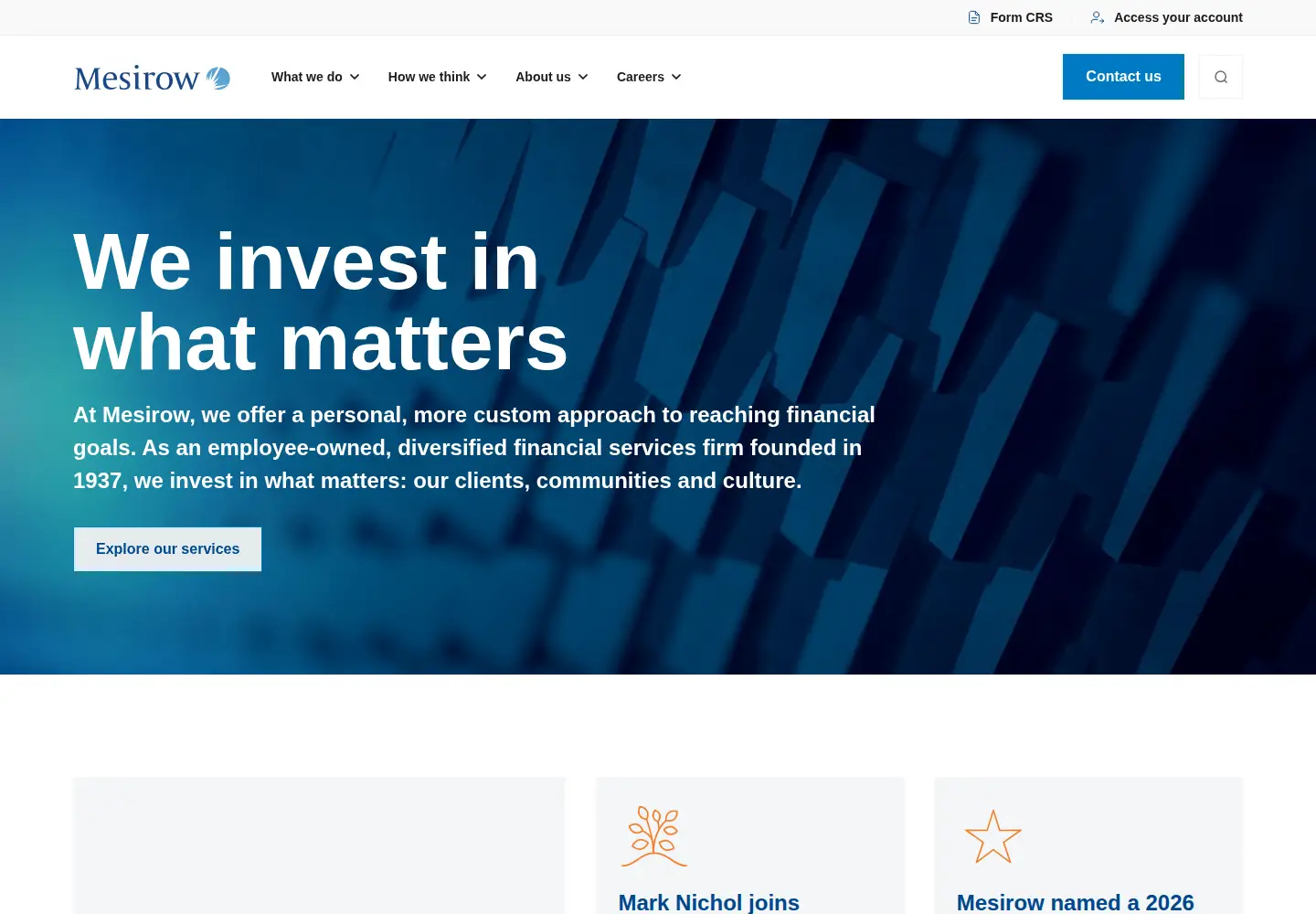 Captured homepage of mesirowfinancial.com in the current scan