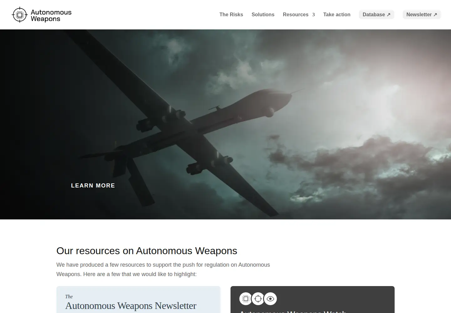 Captured homepage of autonomousweapons.org in the current scan