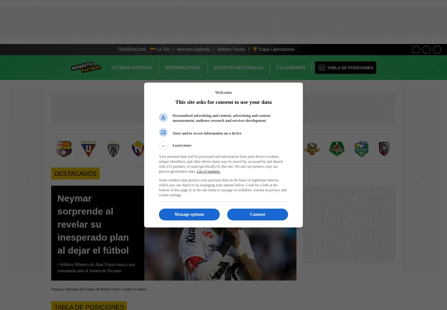 Captured homepage of benditofutbol.com in the current scan