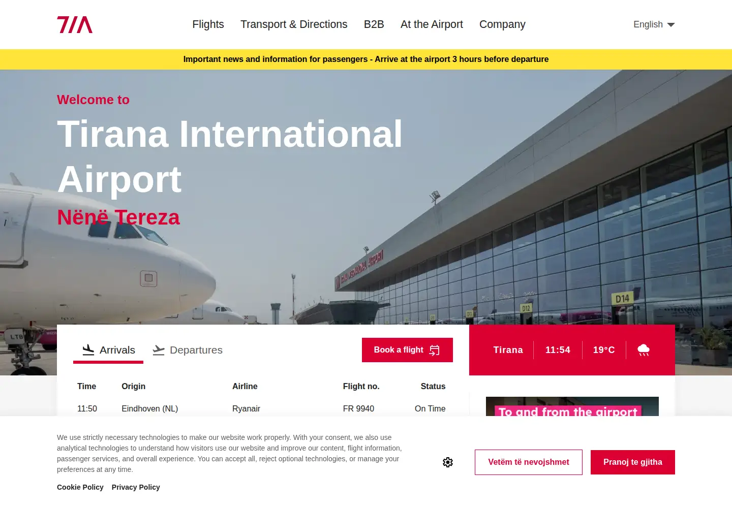 Captured homepage of tirana-airport.com in the current scan