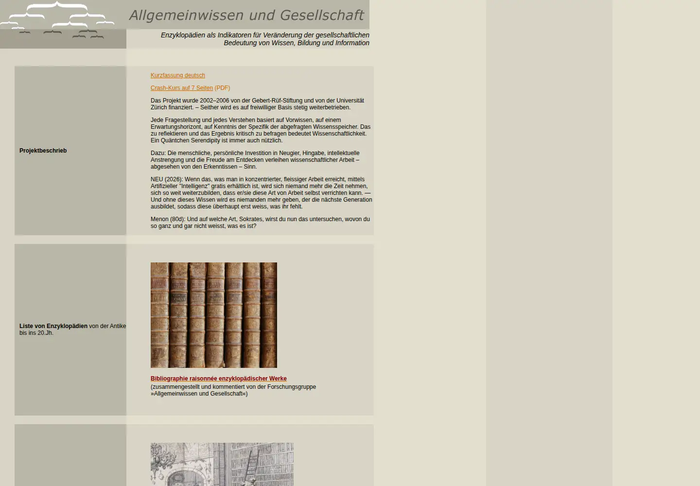 Captured homepage of enzyklopaedie.ch in the current scan