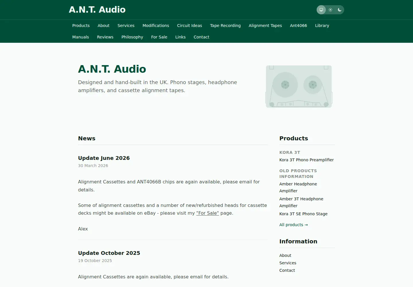 Captured homepage of ant-audio.co.uk in the current scan