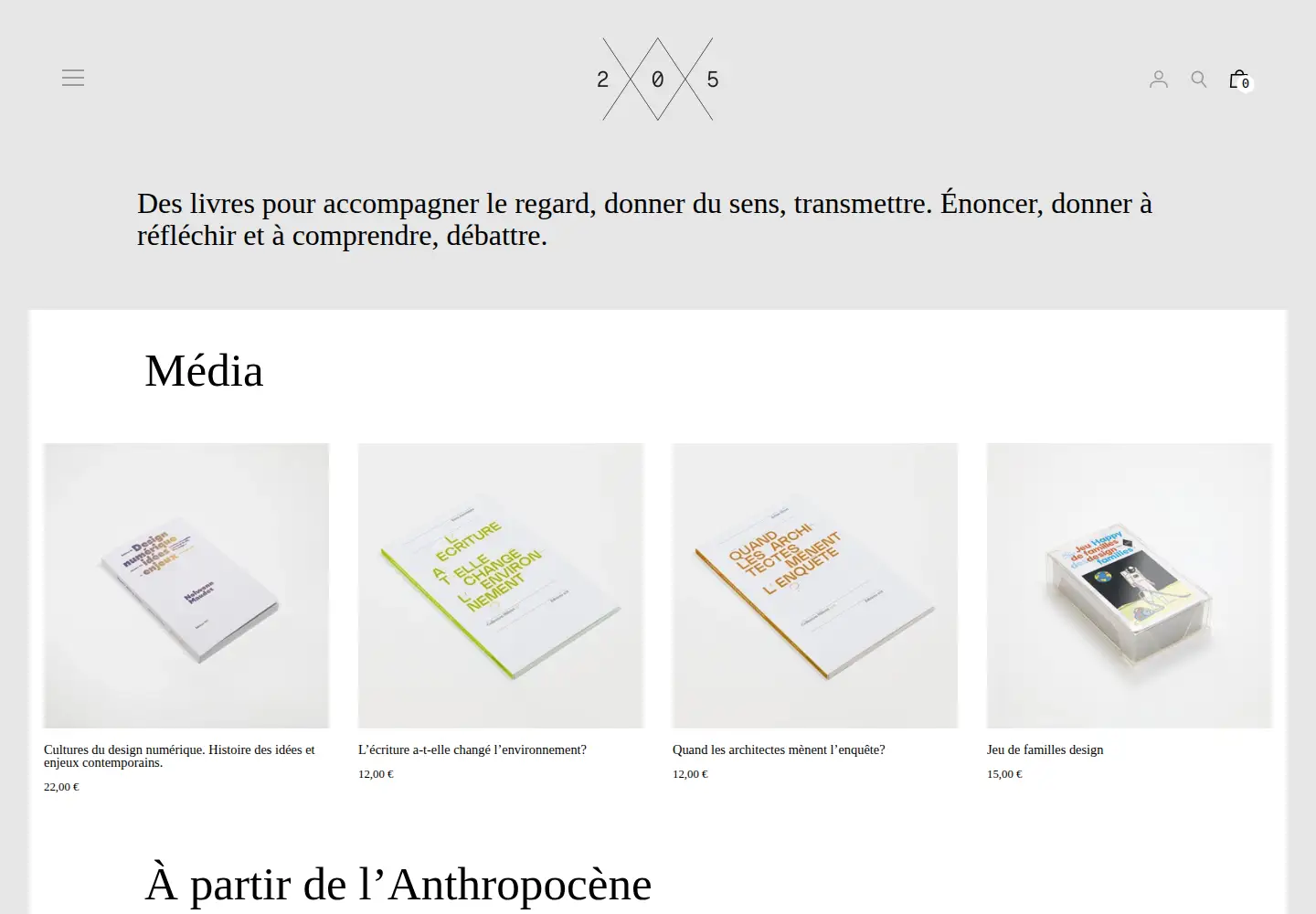 Captured homepage of editions205.fr in the current scan
