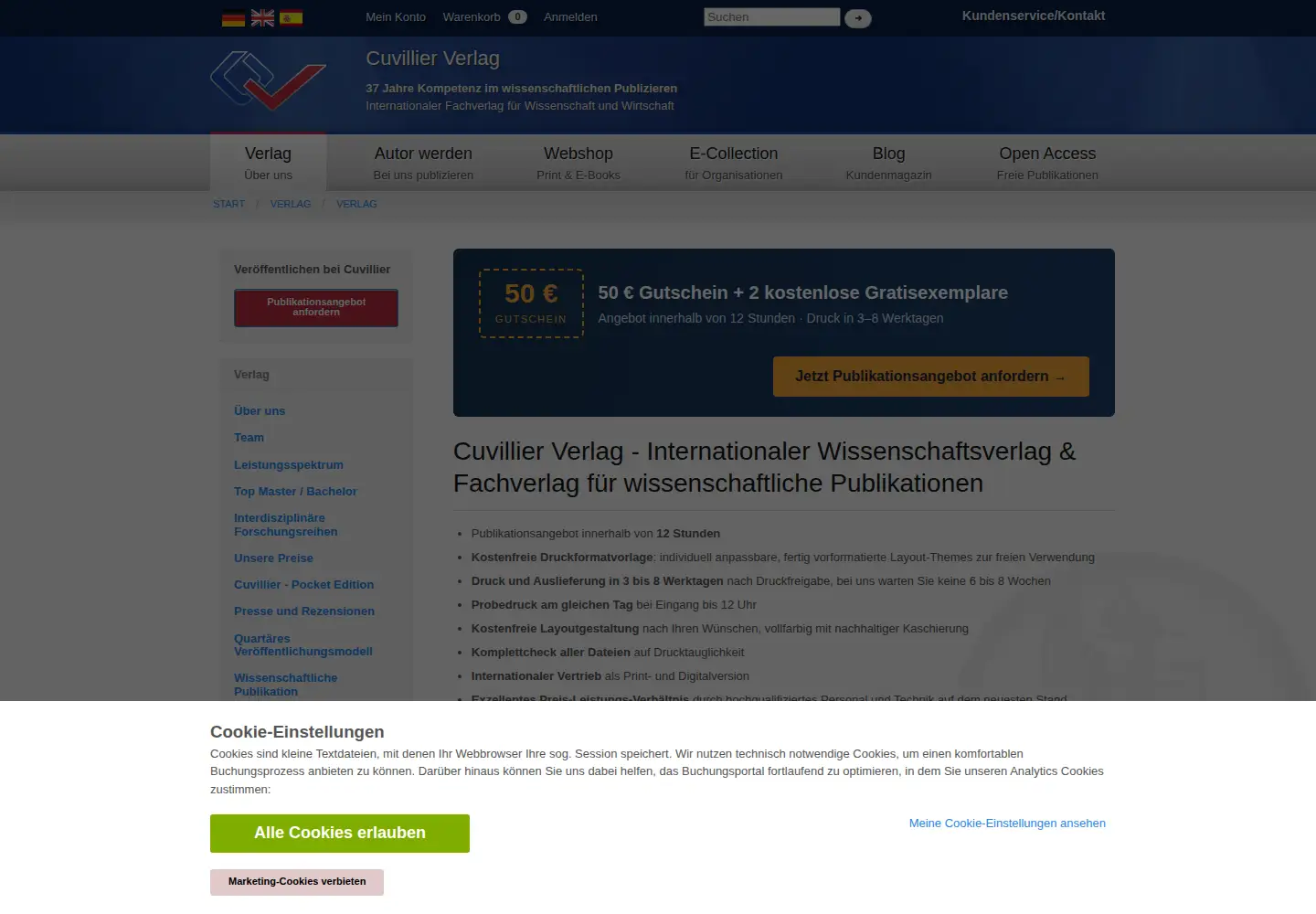 Screenshot of cuvillier.de