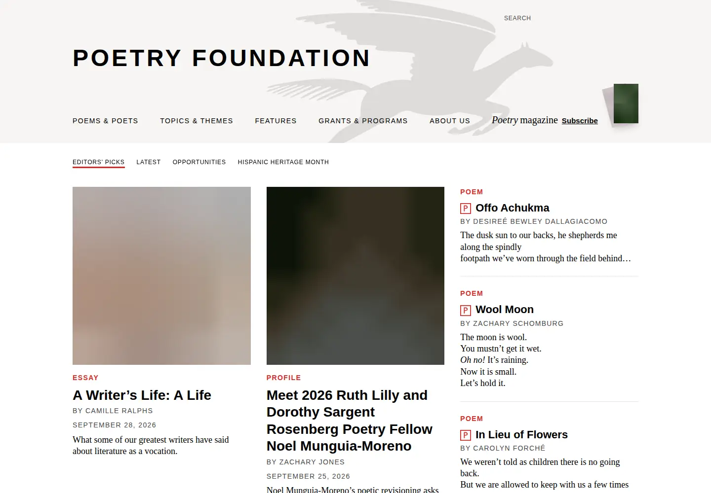 Screenshot of poetryfoundation.org