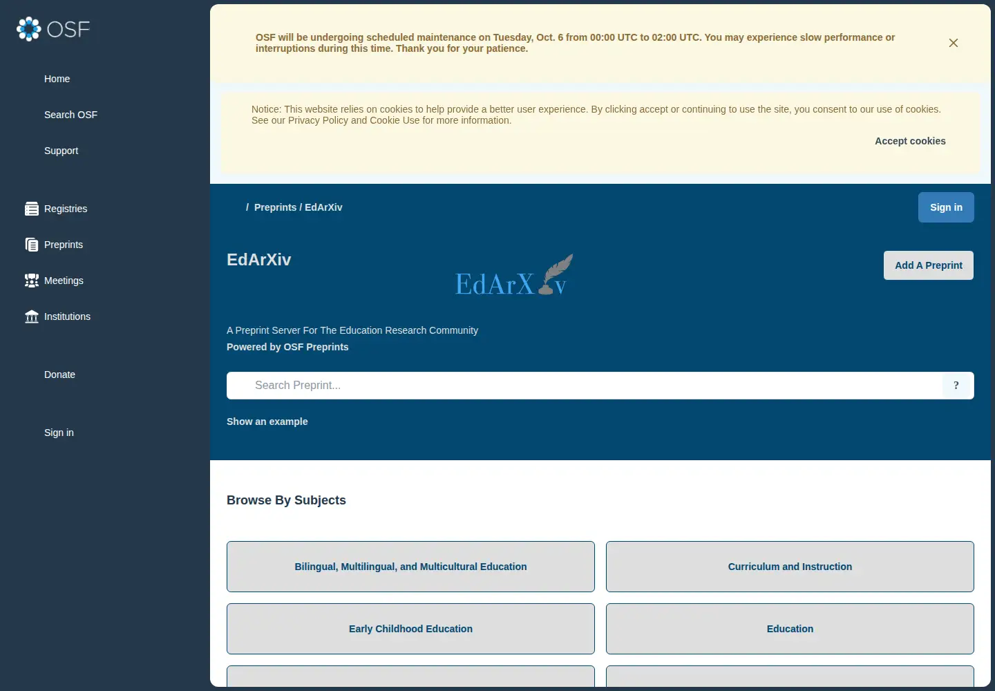 Screenshot of edarxiv.org