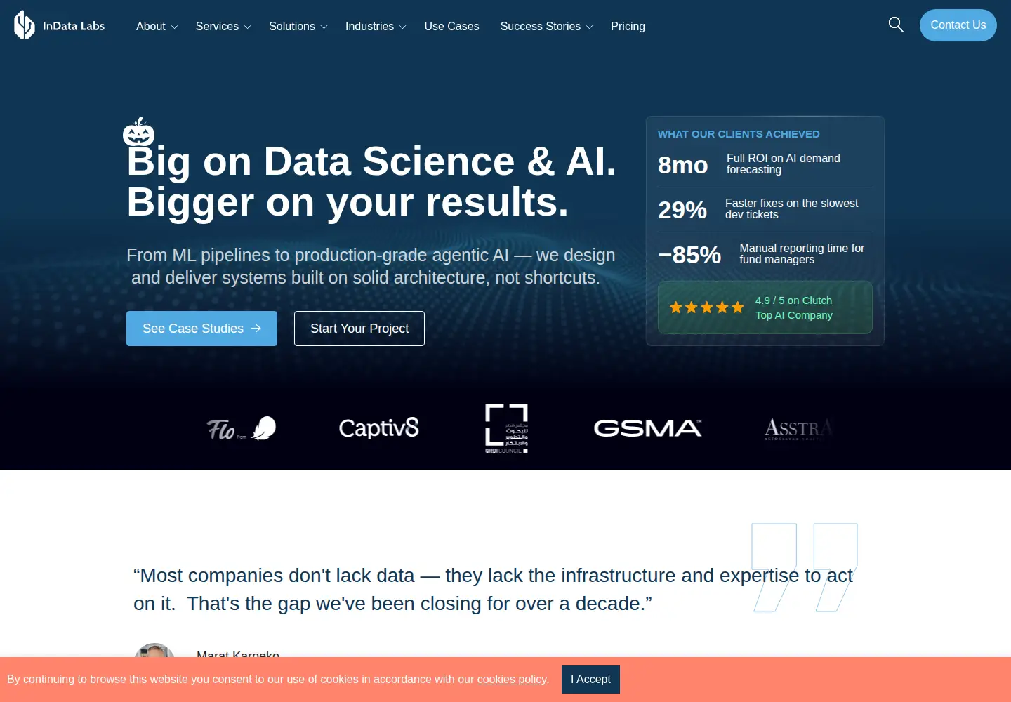 Captured homepage of indatalabs.com in the current scan