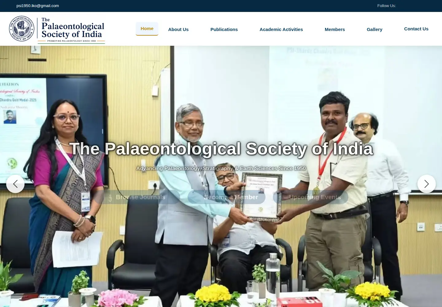 Screenshot of palaeontologicalsociety.in