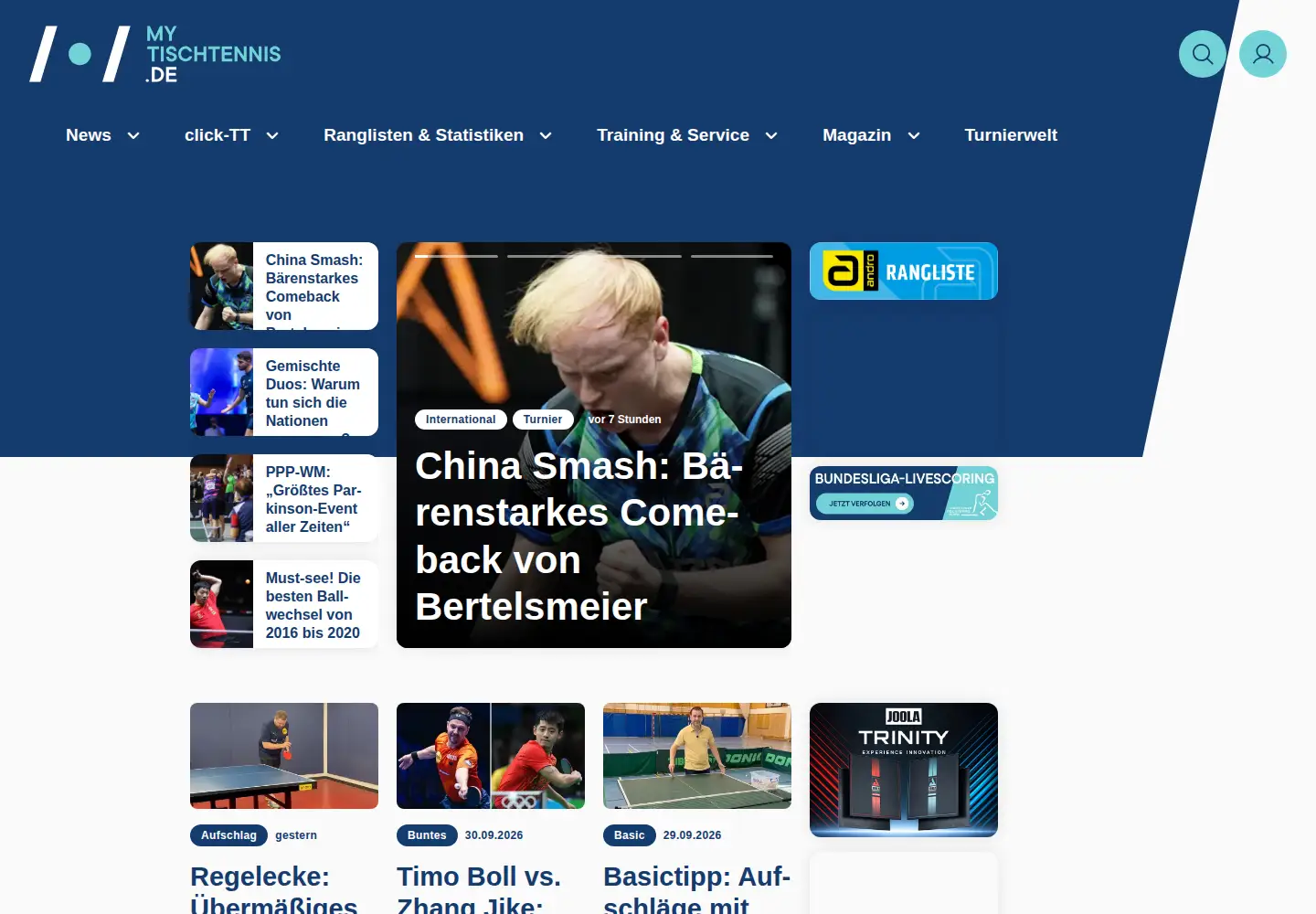 Screenshot of mytischtennis.de