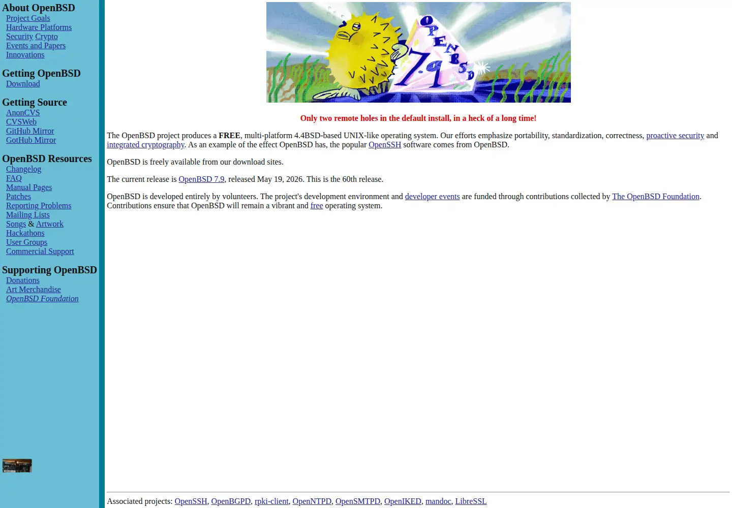 Screenshot of openbsd.org