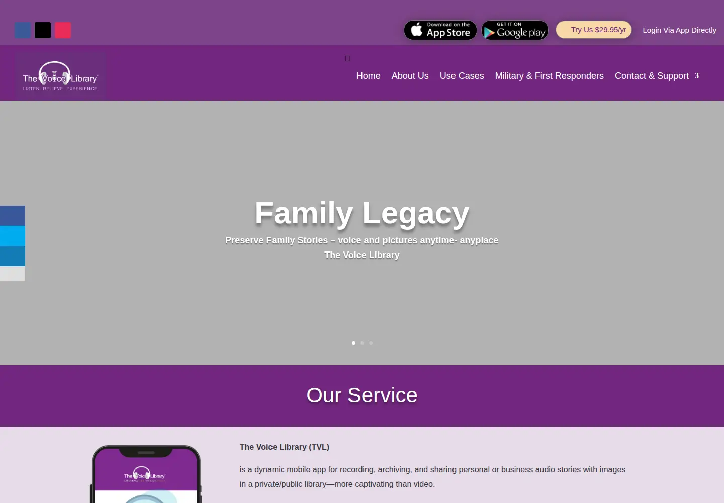 Screenshot of thevoicelibrary.net