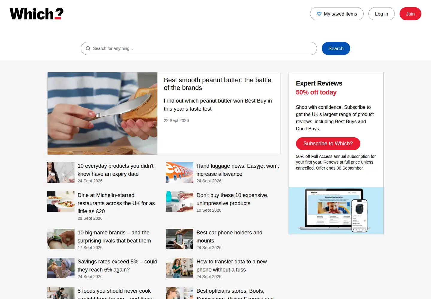 Screenshot of which.co.uk