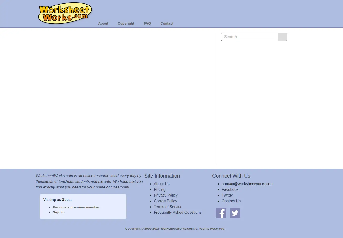 Screenshot of worksheetworks.com