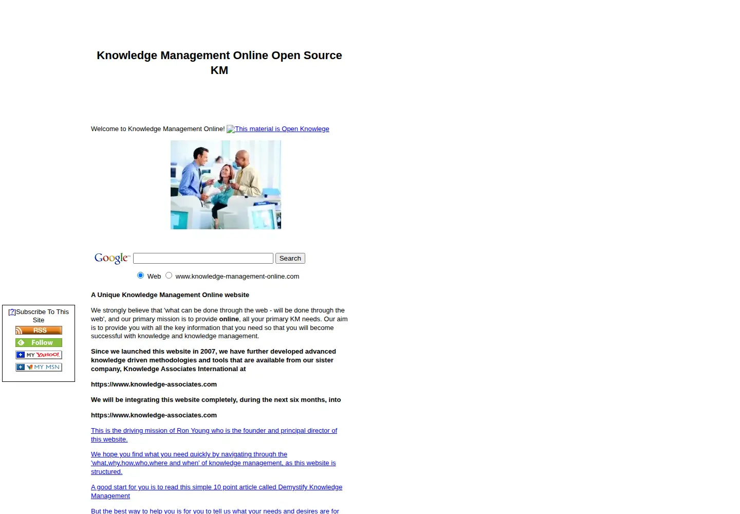 Captured homepage of knowledge-management-online.com in the current scan