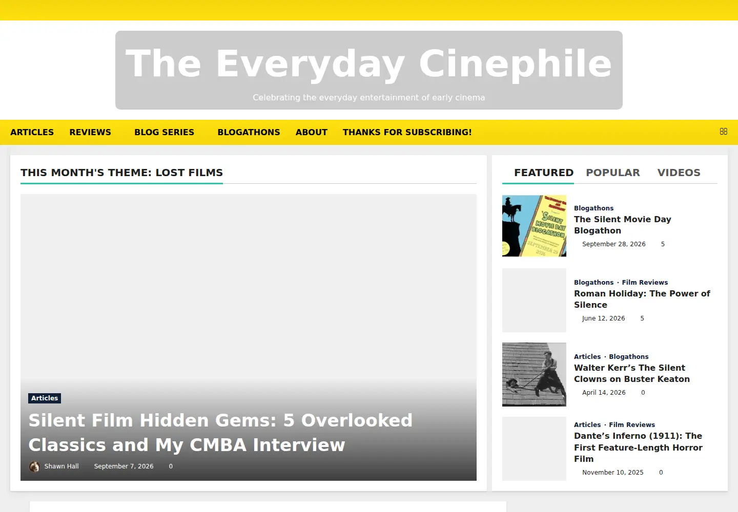 Captured homepage of theeverydaycinephile.com in the current scan
