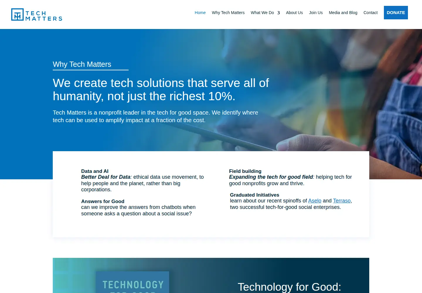 Captured homepage of techmatters.org in the current scan