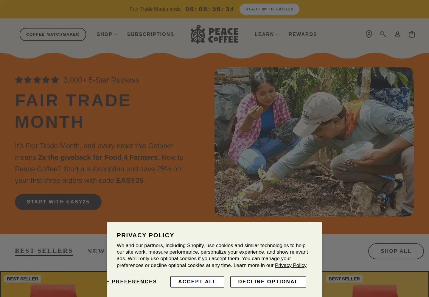 Captured homepage of peacecoffee.com in the current scan