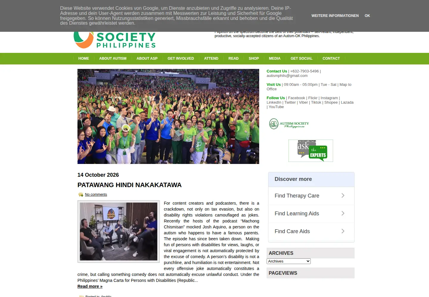 Screenshot of autismsocietyphilippines.org
