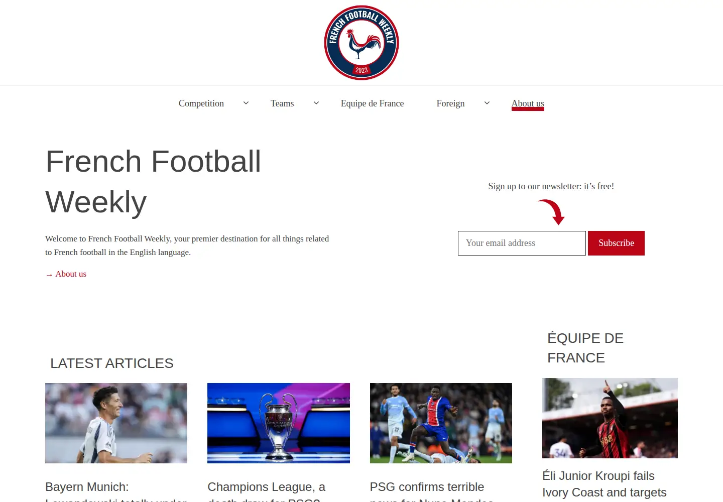 Screenshot of frenchfootballweekly.com