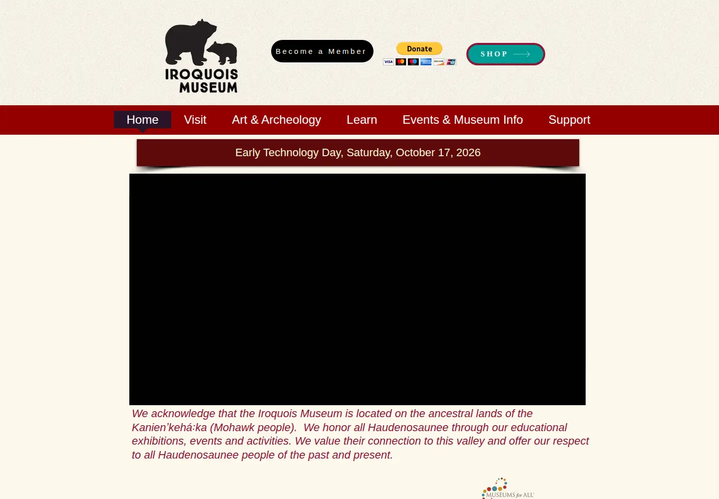 Captured homepage of iroquoismuseum.org in the current scan