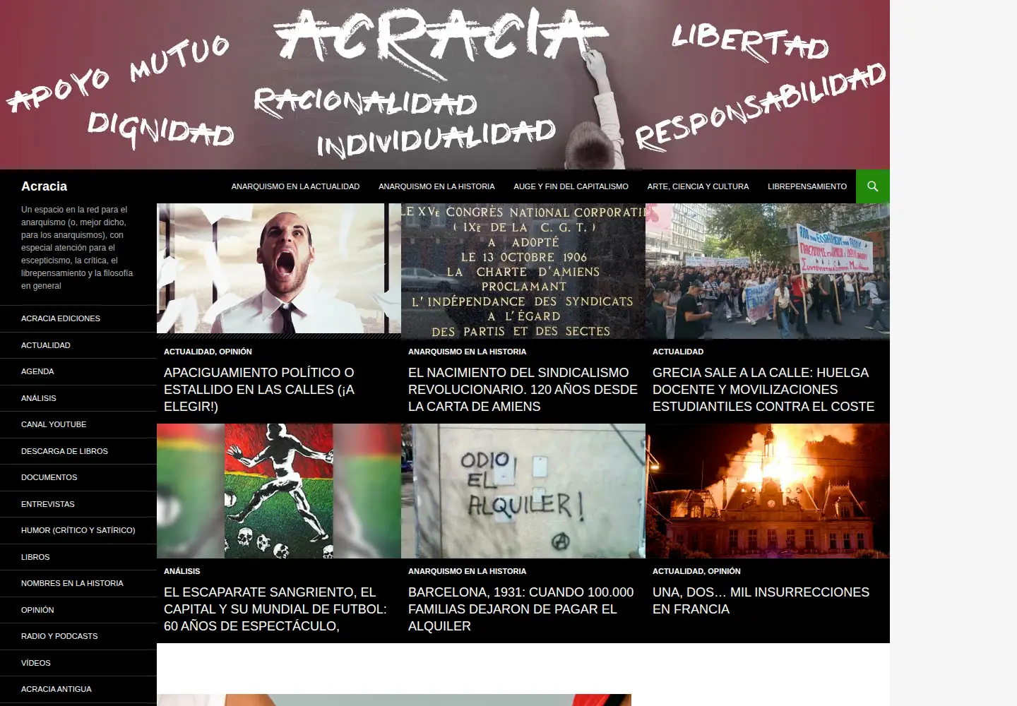 Captured homepage of acracia.org in the current scan