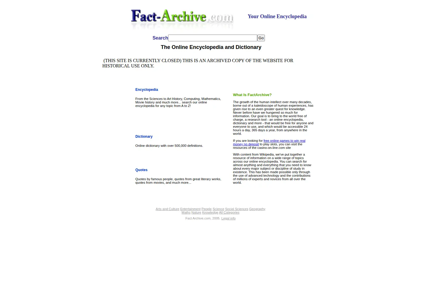 Captured homepage of fact-archive.com in the current scan
