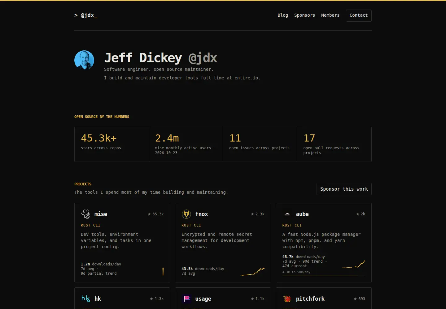 Captured homepage of jdx.dev in the current scan