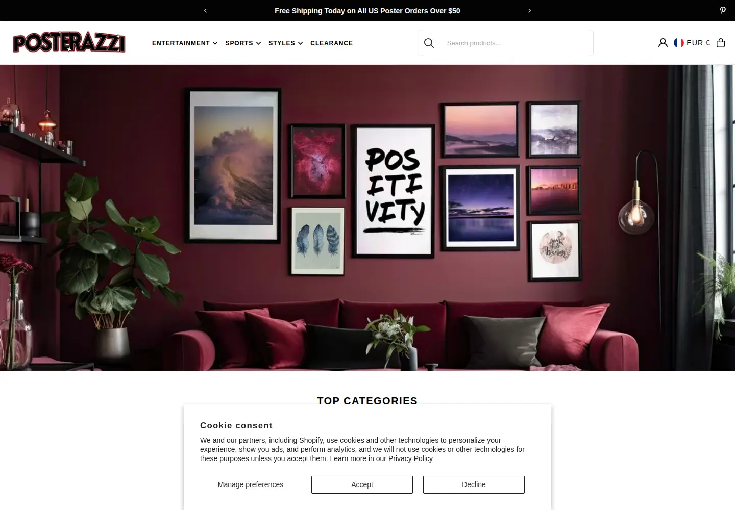 Captured homepage of posterazzi.com in the current scan