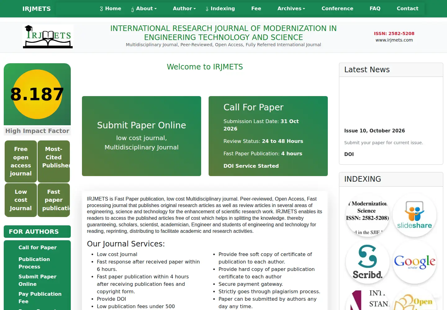 Captured homepage of irjmets.com in the current scan