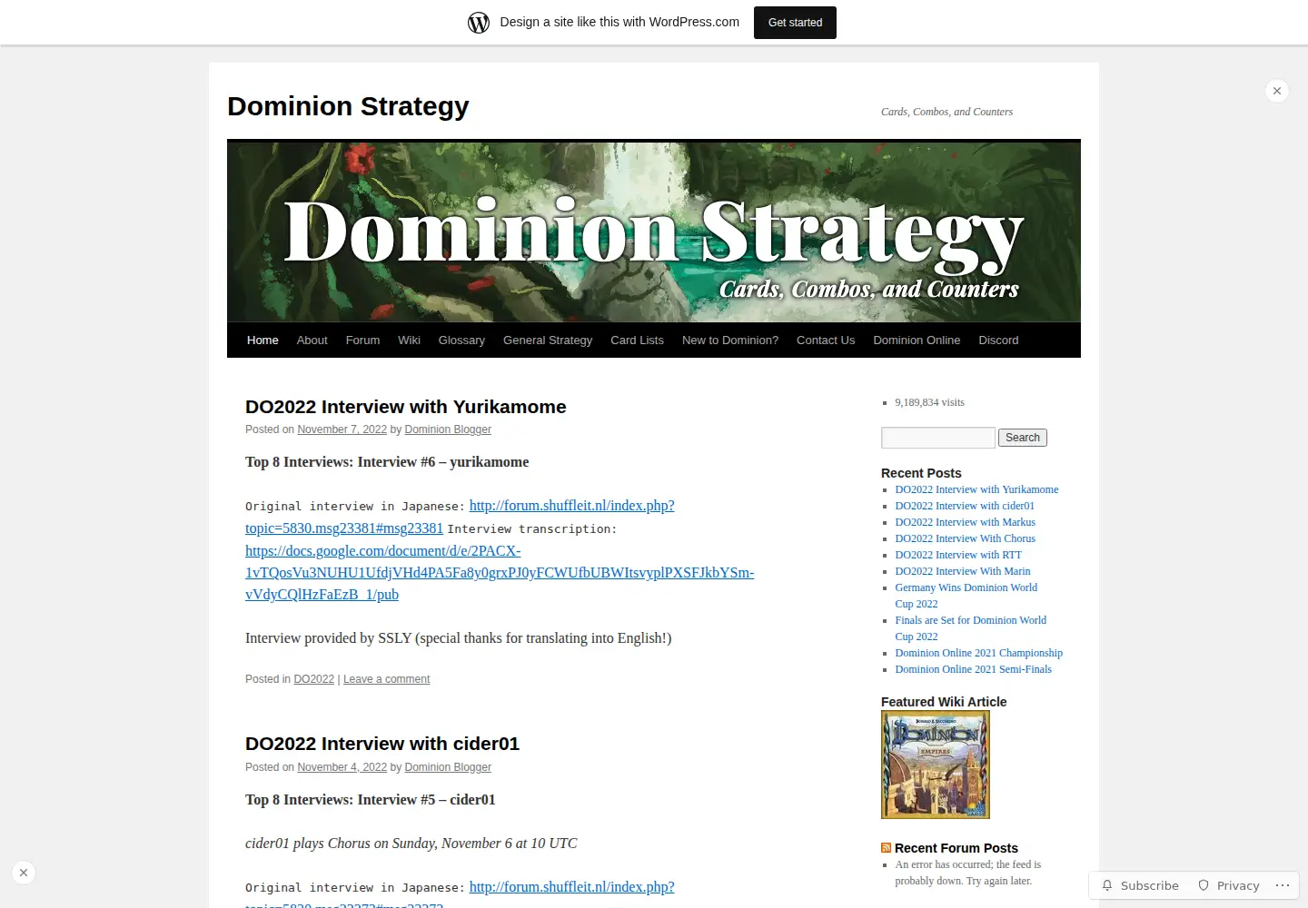 Screenshot of dominionstrategy.com