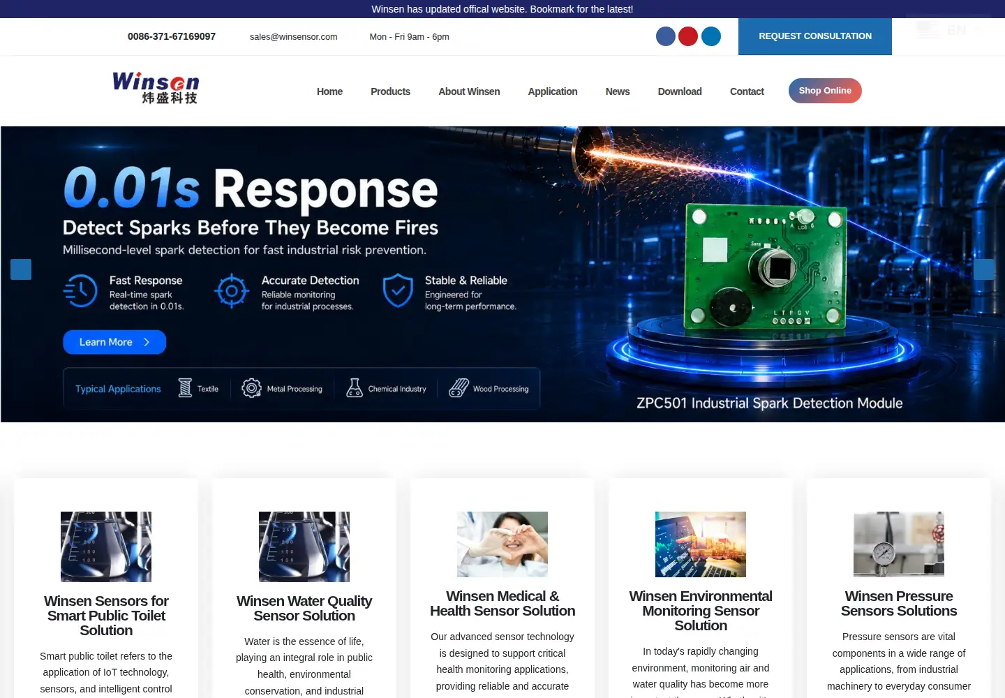 Screenshot of winsen-sensor.com