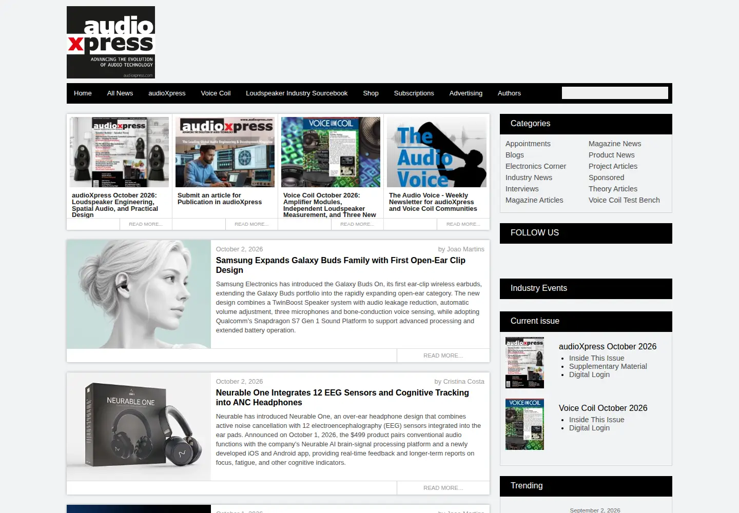 Screenshot of audioxpress.com