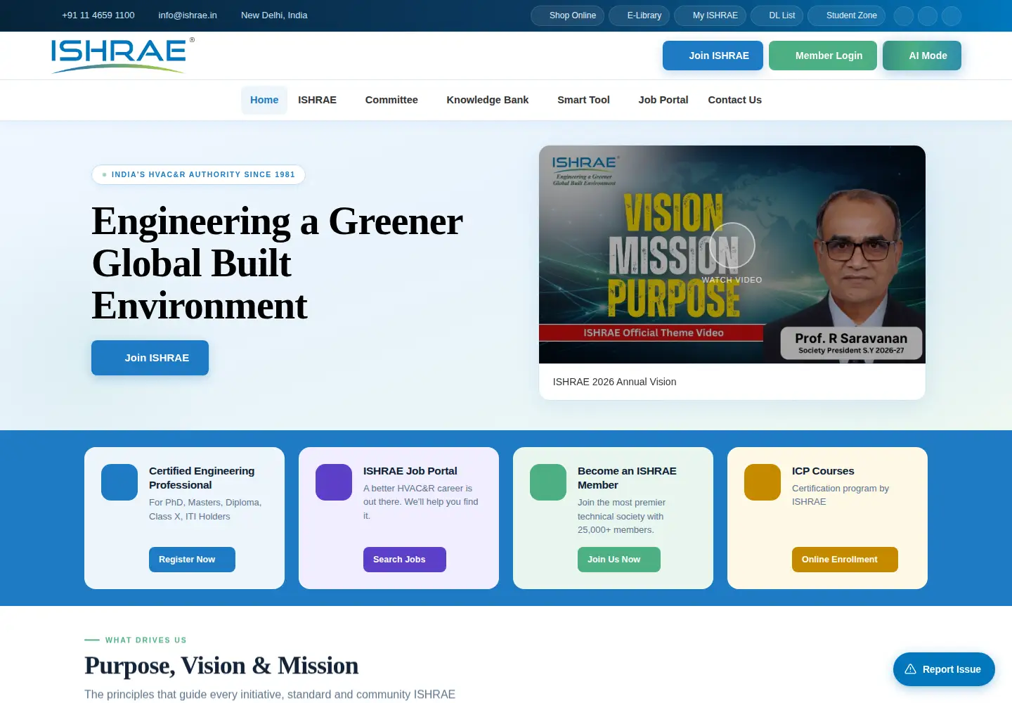 Captured homepage of ishrae.in in the current scan
